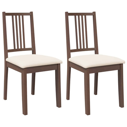 Esszimmerstühle mit Kissen 2 Stk. Braun Massivholz Gummibaum