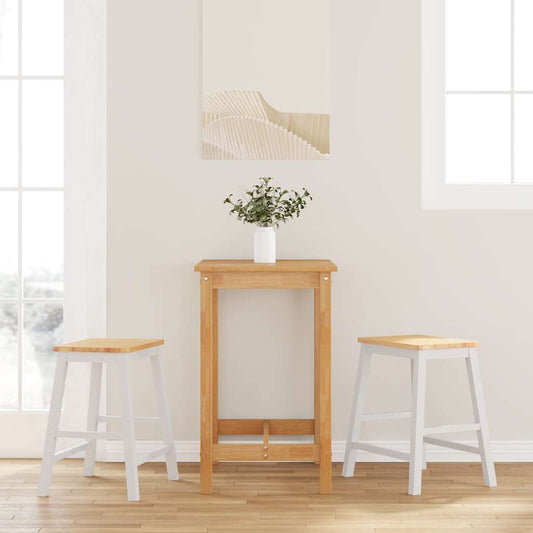 Barstühle 2 Stk. Weiß Massivholz Gummibaum