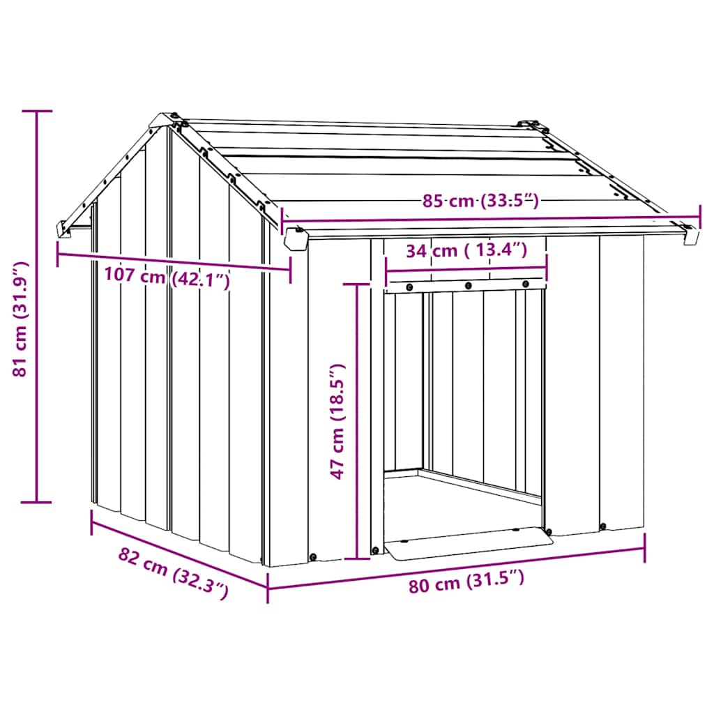 Hundehütte mit Dach 85x107x81 cm Verzinkter Stahl