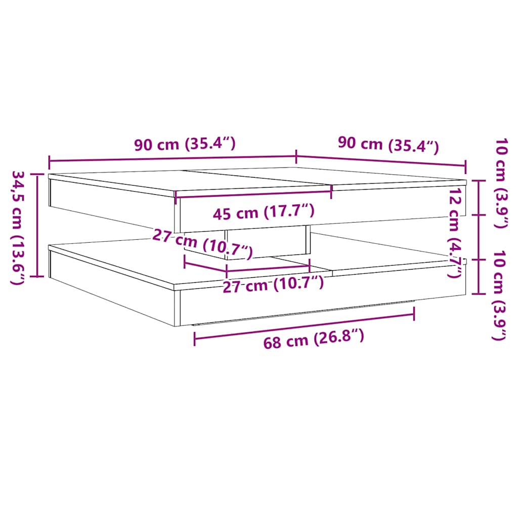 Couchtisch 360-Grad Drehbar Schwarz Eichen-Optik 90x90x34,5 cm