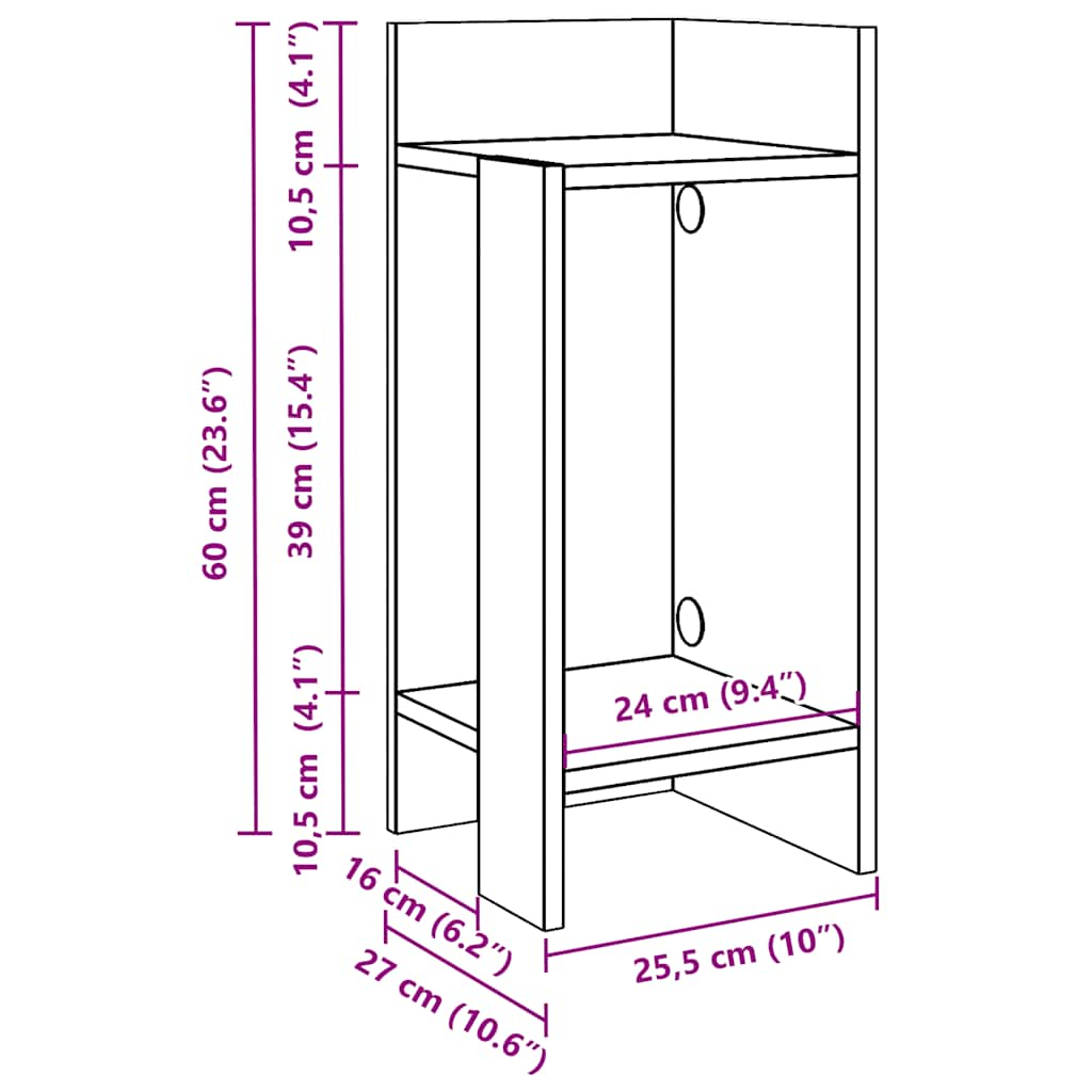 Beistelltisch mit Ablage Weiß 25,5x27x60 cm