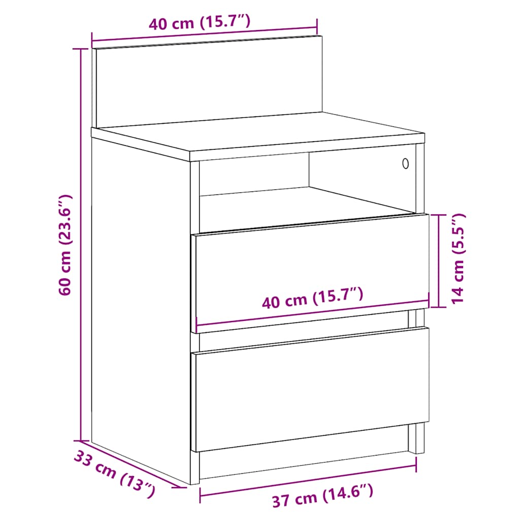 Nachttische 2 Stk. mit 2 Schubladen Altholz-Optik 40x33x60 cm