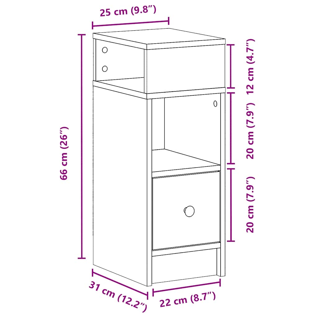 Nachttisch mit Schublade Schwarz 25x31x66 cm