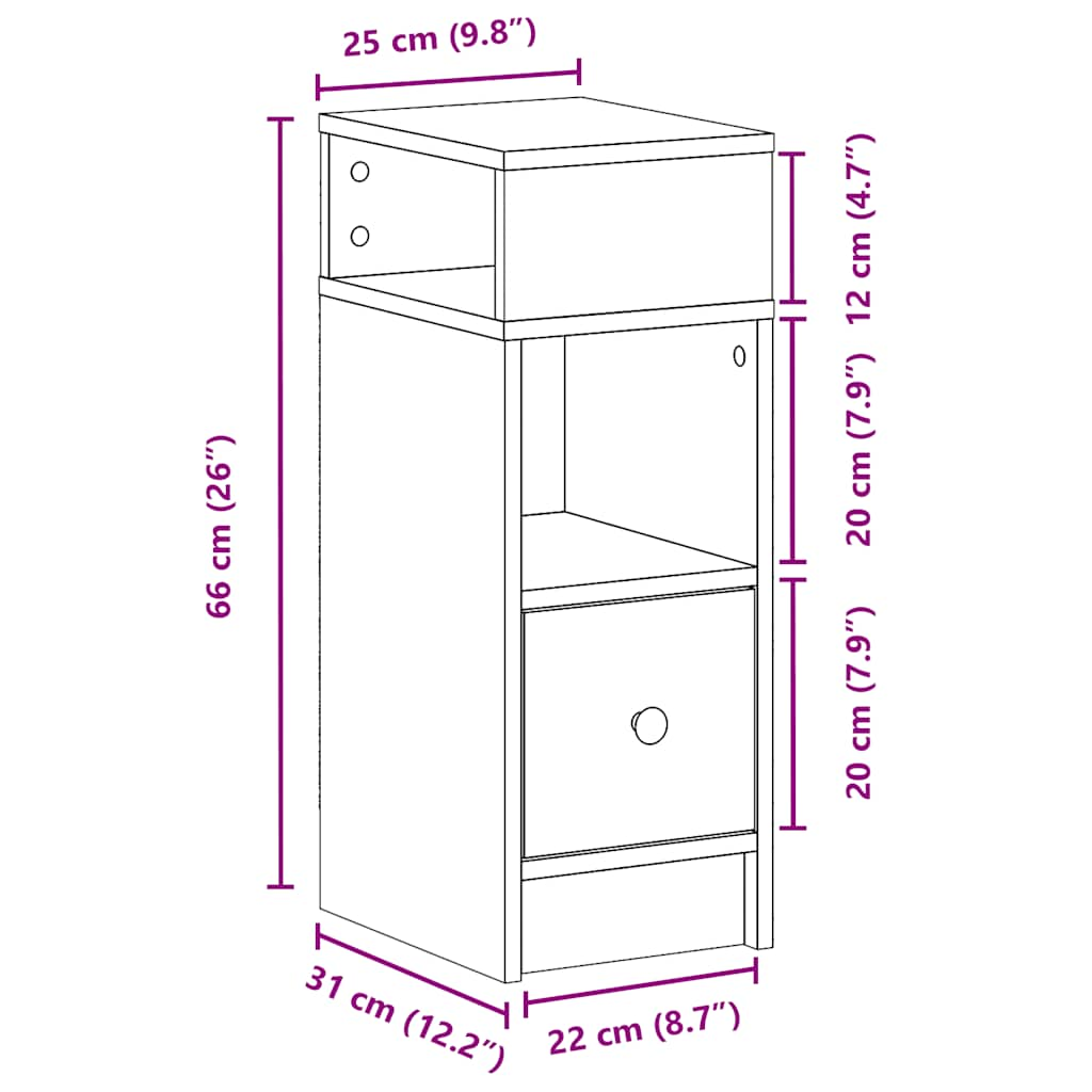 Nachttisch mit Schublade Betongrau 25x31x66 cm