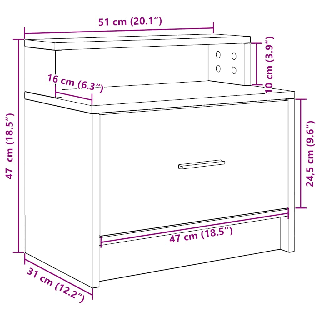 Nachttisch mit Schublade Schwarz Eichen-Optik 51x31x47 cm