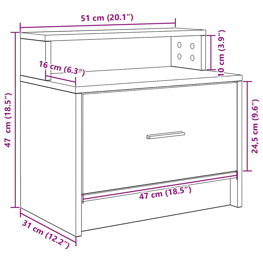 Nachttische mit Schublade 2Stk. Schwarz Eichen-Optik 51x31x47cm