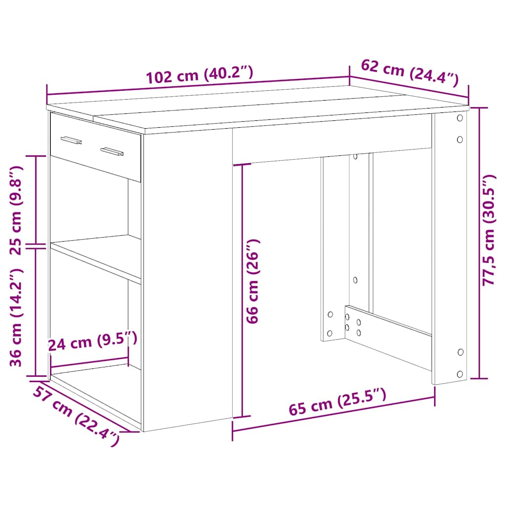 Schreibtisch mit Schubladen Ablage Räuchereiche 102x62x77,5 cm