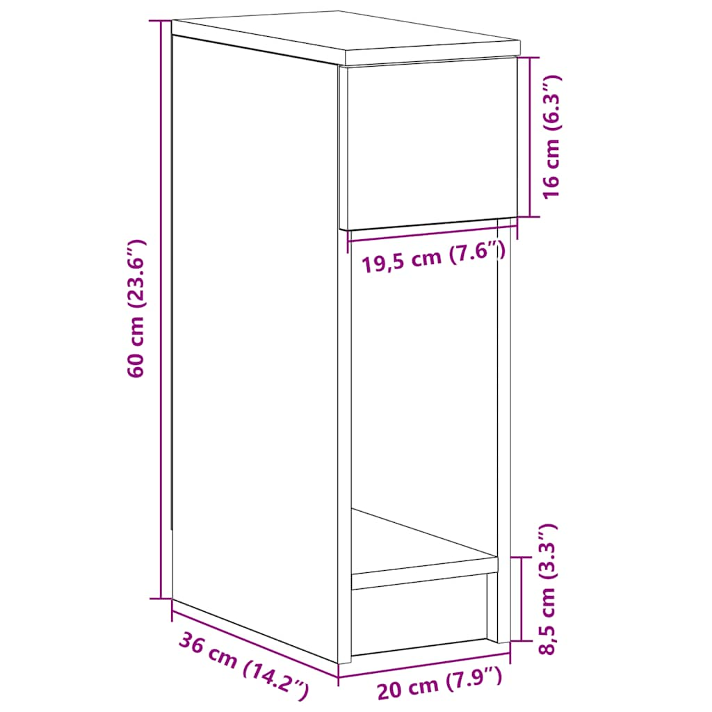 Nachttisch mit Schublade Schwarz Eichen-Optik 20x36x60 cm