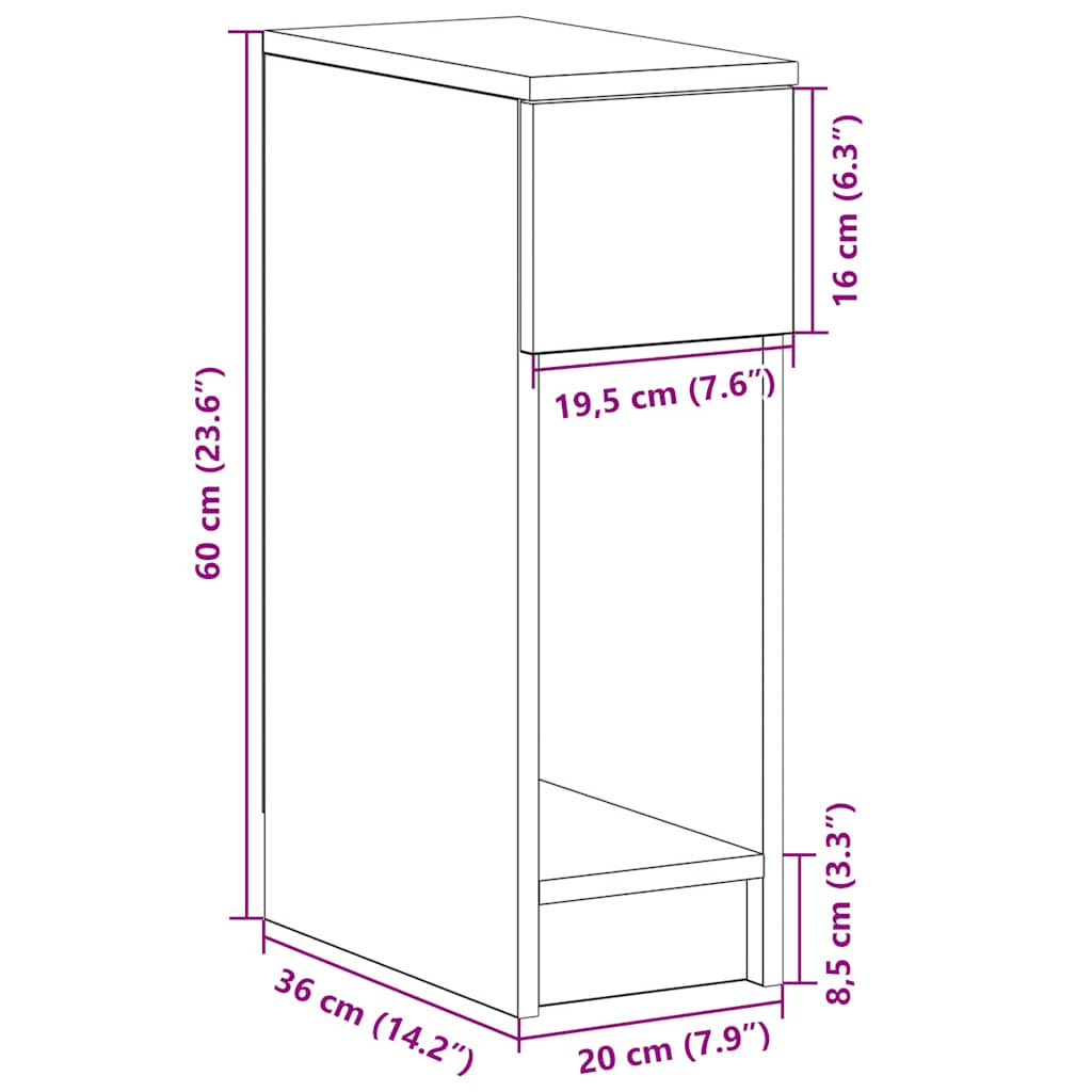 Nachttisch mit Schublade Altholz-Optik 20x36x60 cm