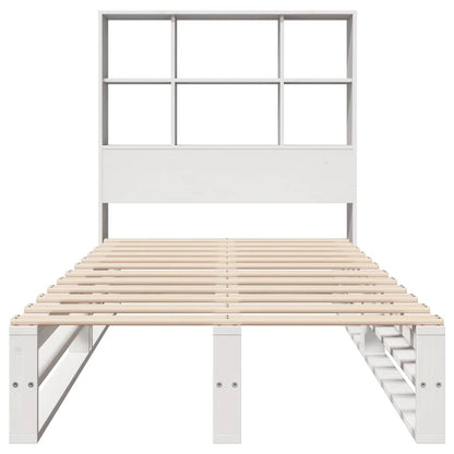 Massivholzbett mit Regal ohne Matratze Weiß 90x190 cm