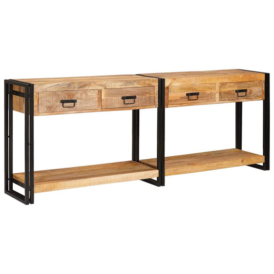 Konsolentisch mit Schubladen 2 pcs Braun Raues Mango-Massivholz