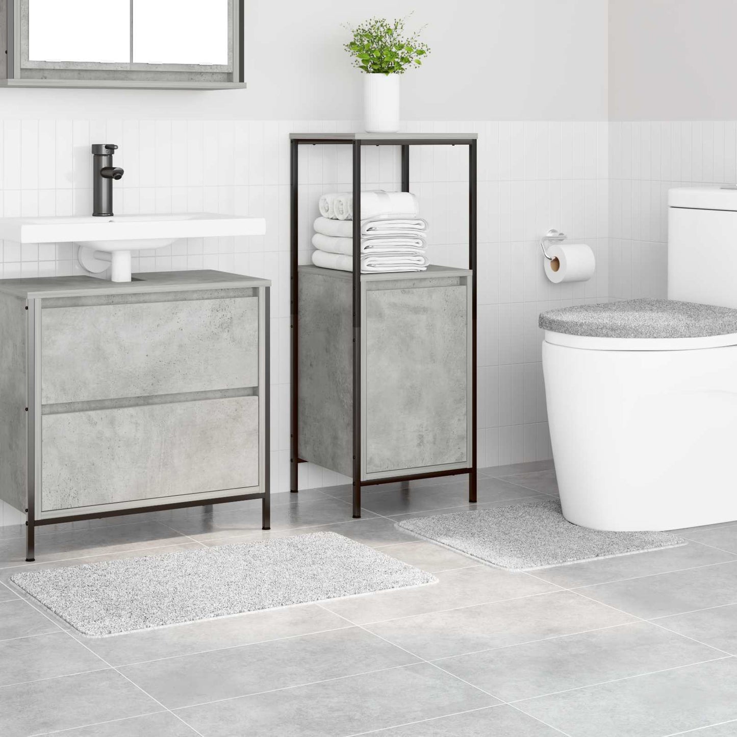 Anti-Rutsch Badematten-Set 3 pcs Grau PP