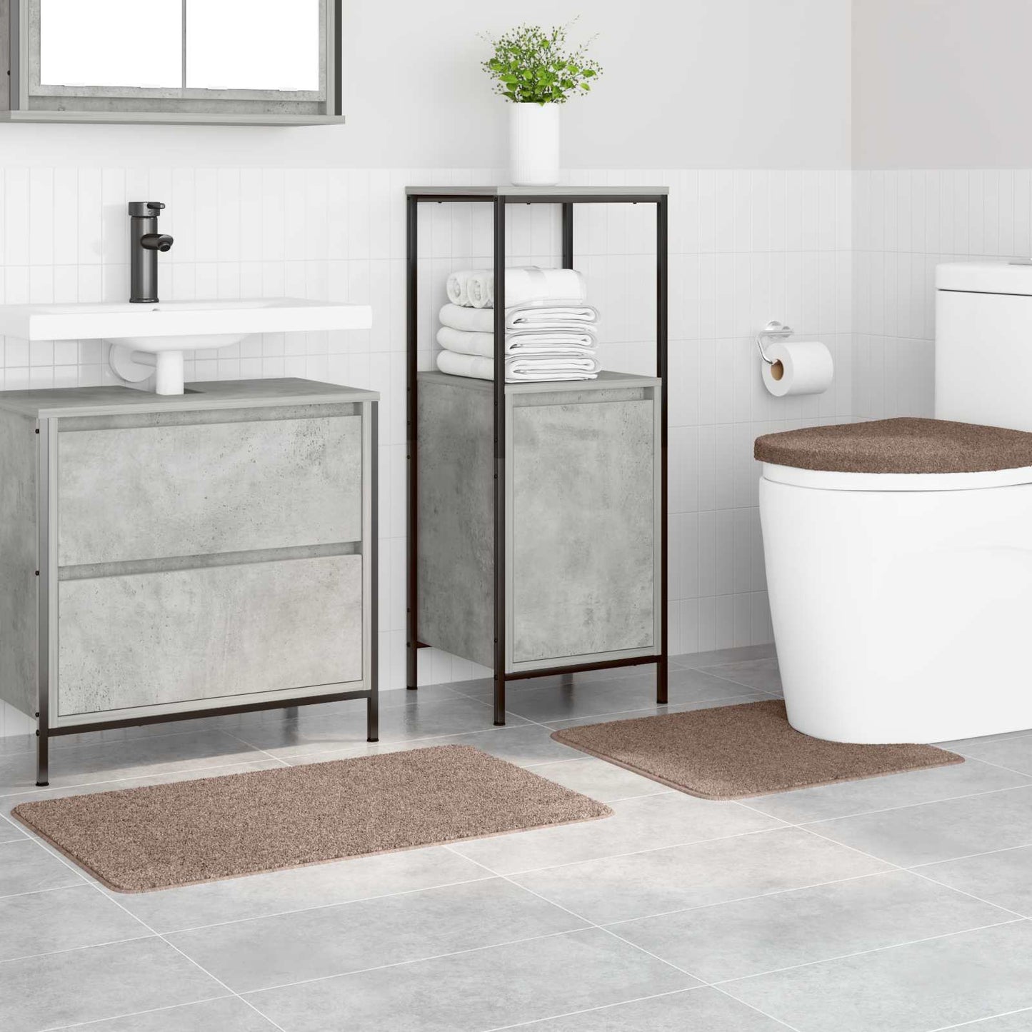 Anti-Rutsch Badematten-Set 3 pcs Braun PP