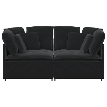 Modulares Sofa mit Kissen Samt Schwarz