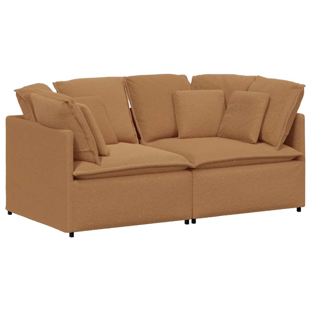 Modulares Sofa mit Kissen Stoff in Lammwolloptik Beige