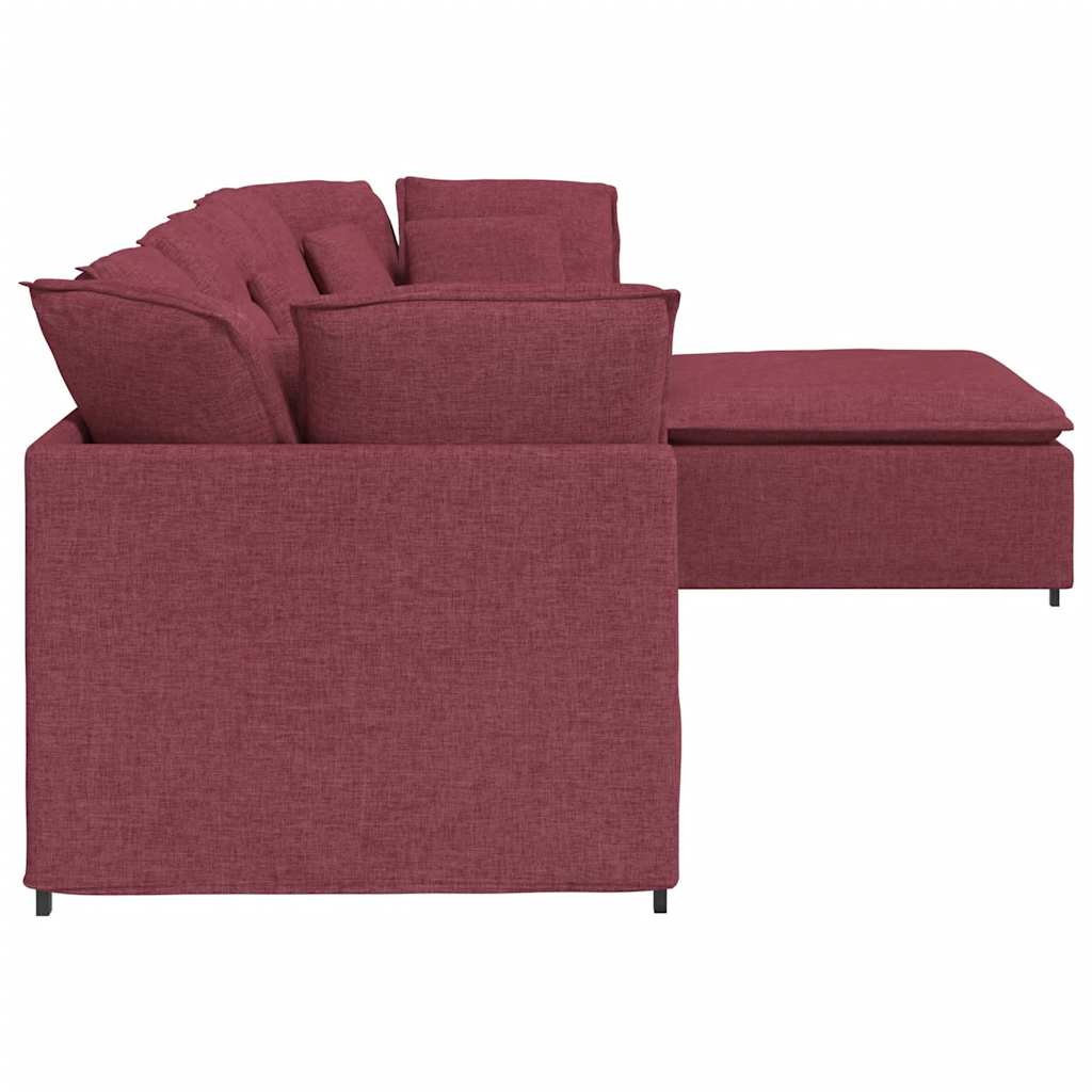Modulares Sofa mit Fußhocker Kissen Stoff Weinrot