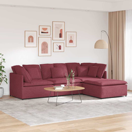 Modulares Sofa mit Fußhocker Kissen Stoff Weinrot