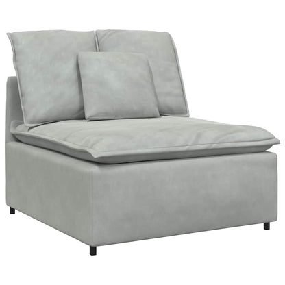 Modulares Sofa mit Fußhocker Kissen Samt Hellgrau