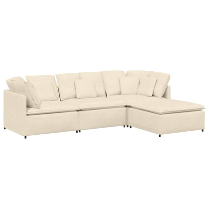 Modulares Sofa mit Fußhocker Kissen Cordstoff Creme