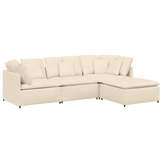 Modulares Sofa mit Fußhocker Kissen Cordstoff Creme