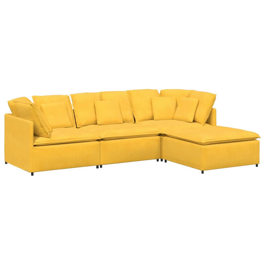 Modulares Sofa mit Fußhocker Kissen Cordstoff Hellgelb