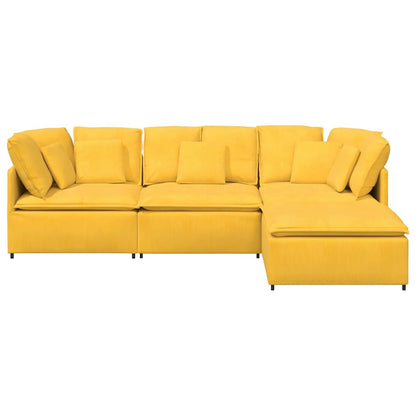 Modulares Sofa mit Fußhocker Kissen Cordstoff Hellgelb