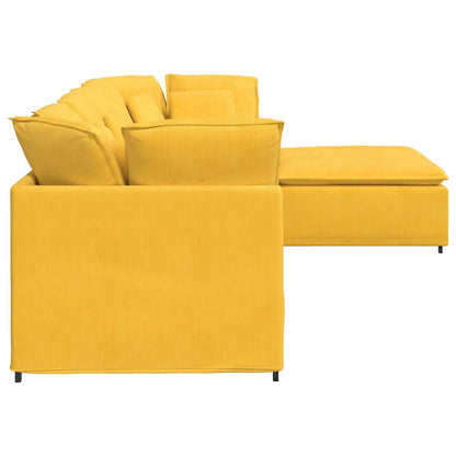 Modulares Sofa mit Fußhocker Kissen Cordstoff Hellgelb