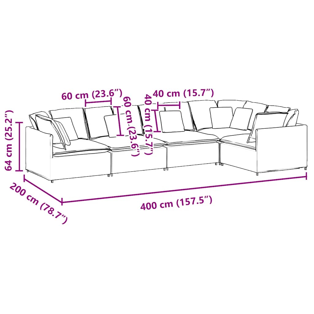 Modulares Sofa mit Kissen Samt Hellgrau