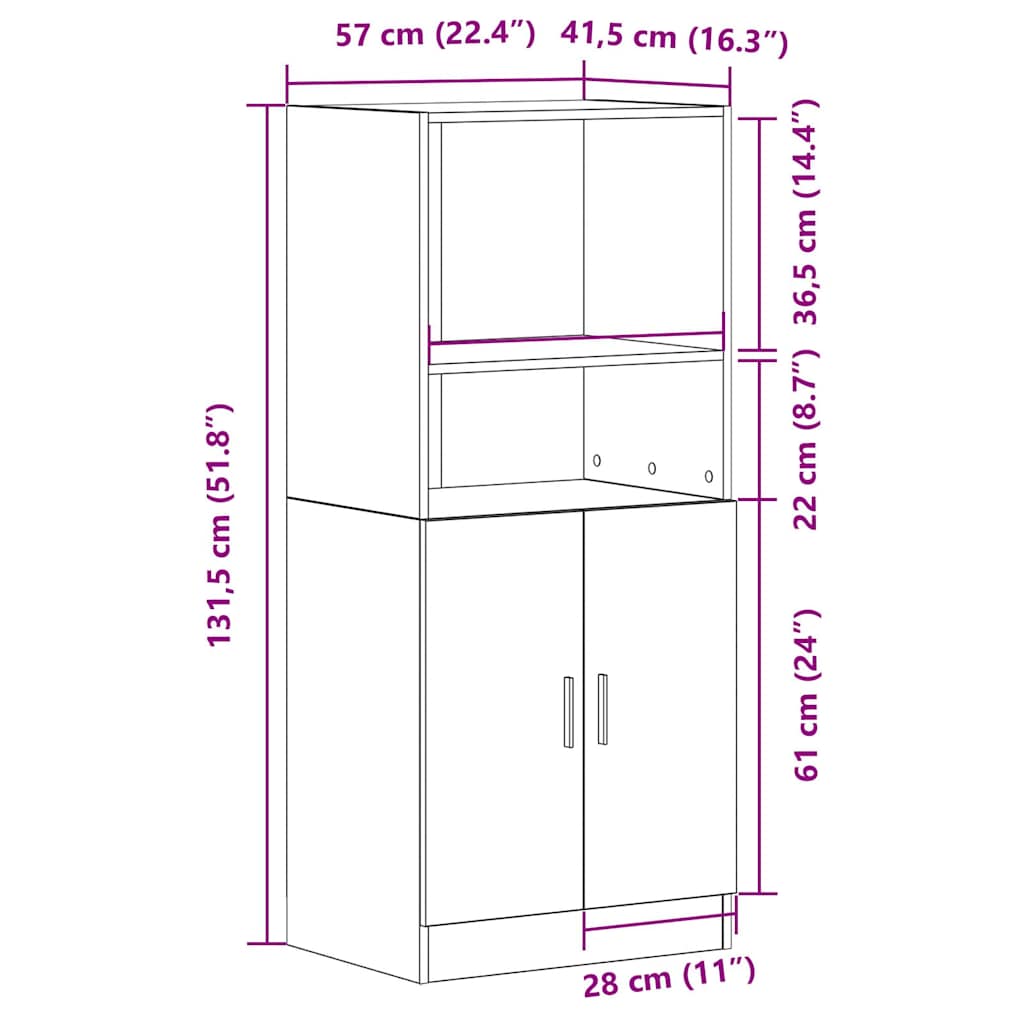 Küchenschrank Betongrau 57x41,5x131,5 cm Holzwerkstoff