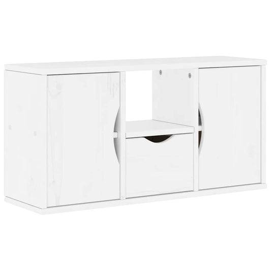 TV-Schrank mit Schublade Weiß 79x24x40 cm Massivholz Kiefer