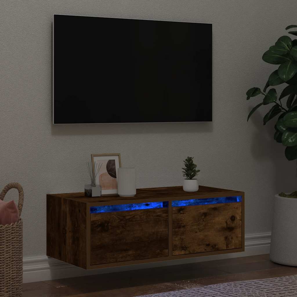 TV-Schrank mit LED-Leuchten Räuchereiche 75x35,5x25 cm