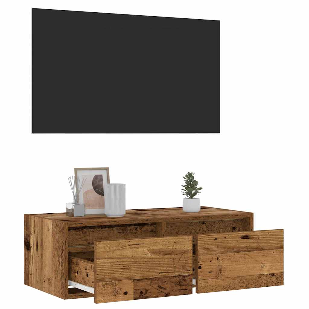 TV-Schrank mit LED-Leuchten Altholz-Optik 75x35,5x25 cm