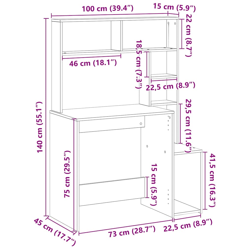 Schreibtisch mit Regal Weiß 100x45x140 cm Holzwerkstoff