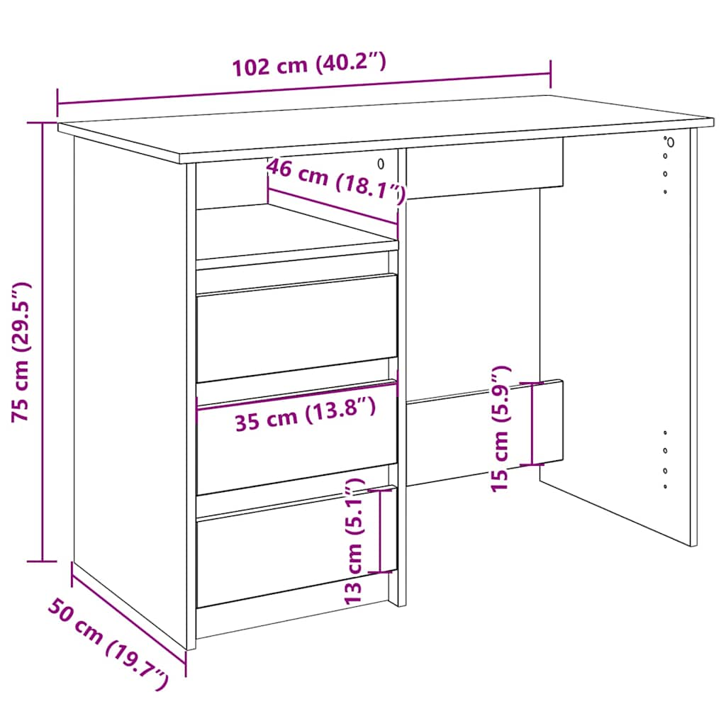 Schreibtisch Weiß 102x50x75 cm Holzwerkstoff