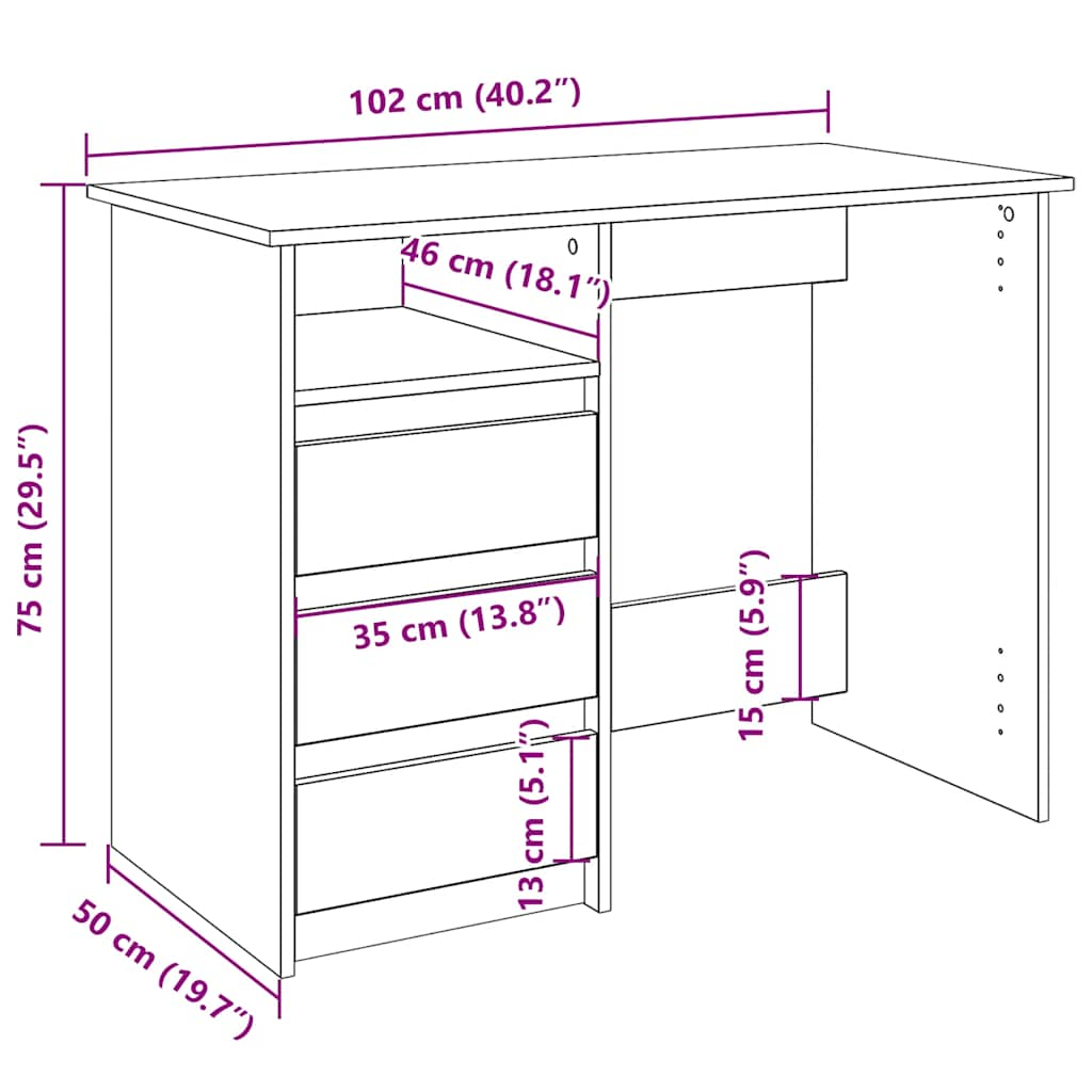 Schreibtisch Sonoma-Eiche 102x50x75 cm Holzwerkstoff