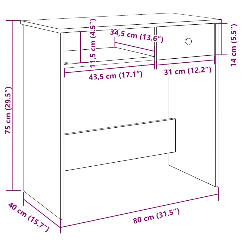 Schreibtisch Weiß 80×40×75 cm Holzwerkstoff