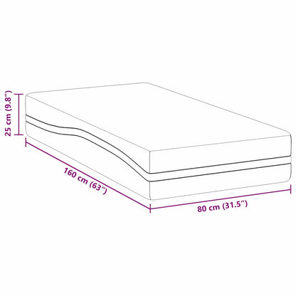 Matratze Weiß und Grau 80 x 160 cm Memory Foam