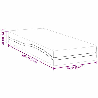 Matratze Weiß und Grau 90 x 190 cm Memory Foam