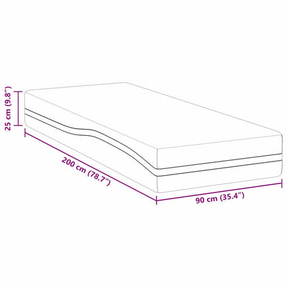 Matratze Weiß und Grau 90 x 200 cm Memory Foam