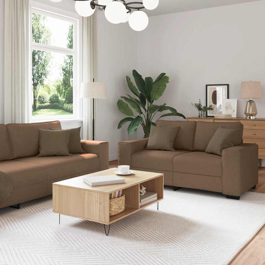 3-teiliges Sofa-Set mit Kissen, brauner Stoff