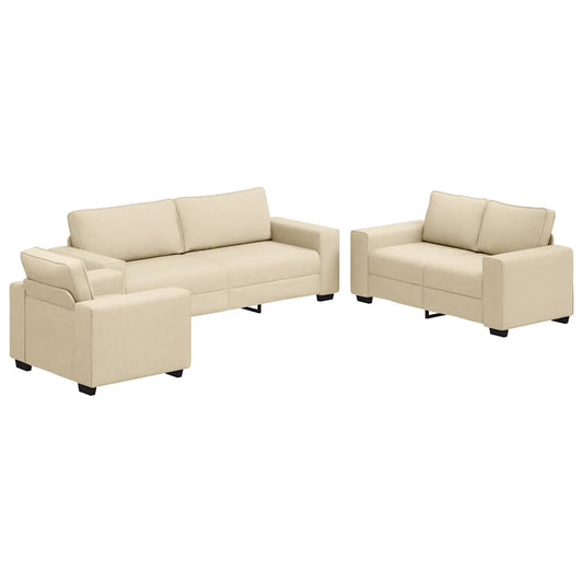 3-teiliges Sofa-Set mit Kissen, cremefarbener Stoff