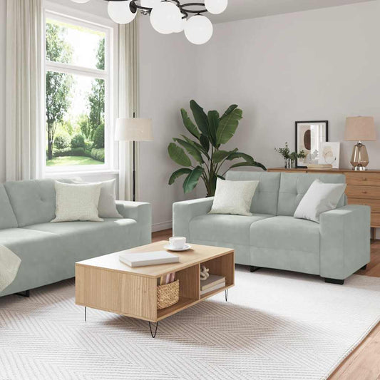 2-teiliges Sofa-Set mit Kissen, hellgrauer Samt