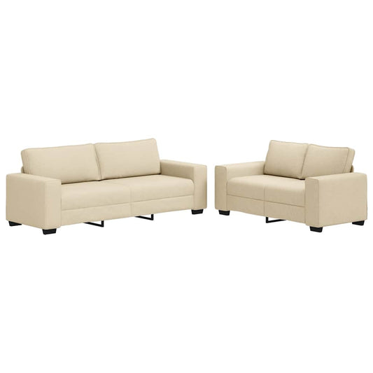 2-tlg. Sofagarnitur mit Kissen Creme Stoff