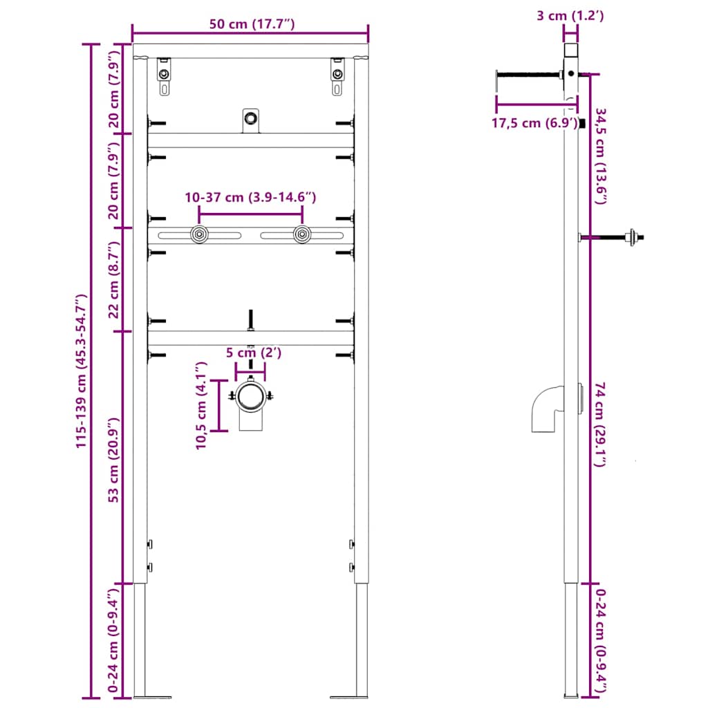 Badezimmer Wandstütze Blau 50 x 17.5 x 136 cm Stahl
