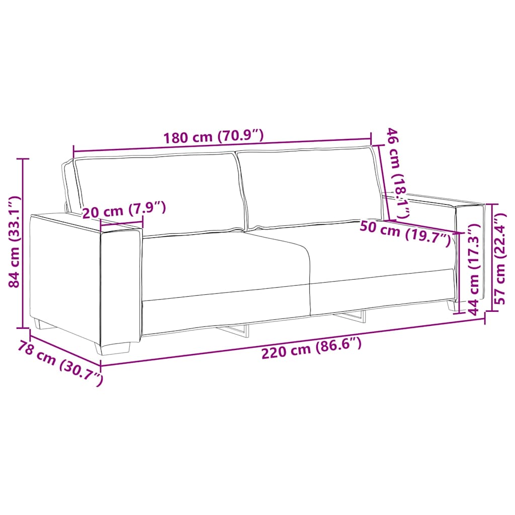 3-Sitzer-Sofa mit Kissen Creme 220 x 78 x 84 cm Stoff