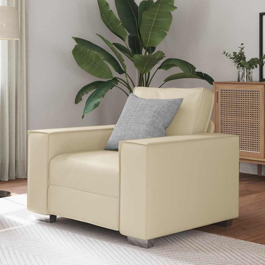 Sofa Sessel 59 cm mit Kissen Creme Kunstleder