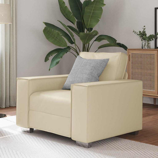 Sofa Sessel 59 cm mit Kissen Creme Kunstleder