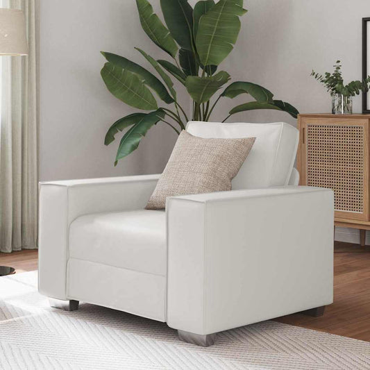 Sofa Sessel 59 cm mit Kissen Weiß Kunstleder