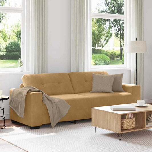 3-Sitzer Sofa mit Kissen Braun Samt