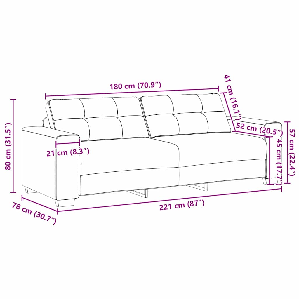 3-Sitzer Sofa mit Kissen Braun Samt